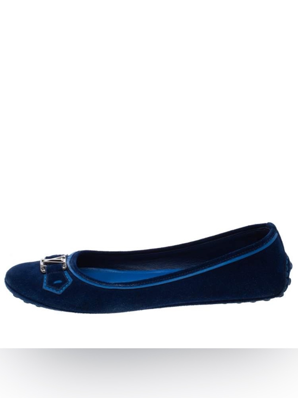 Louis Vuitton Royal Blue Suede Leather Ballet Flats with Silver LV 37.5 / 7.5